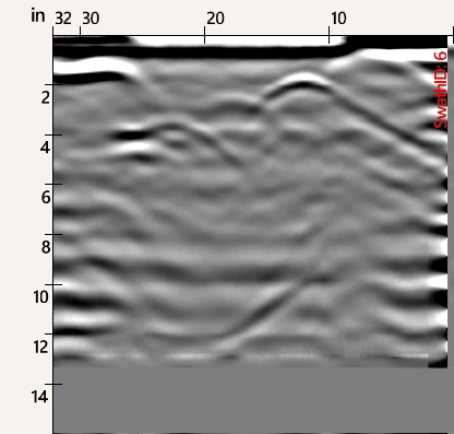 GPR - Shows GPR scan of a concrete column with rebar locations shown as hyperbolas